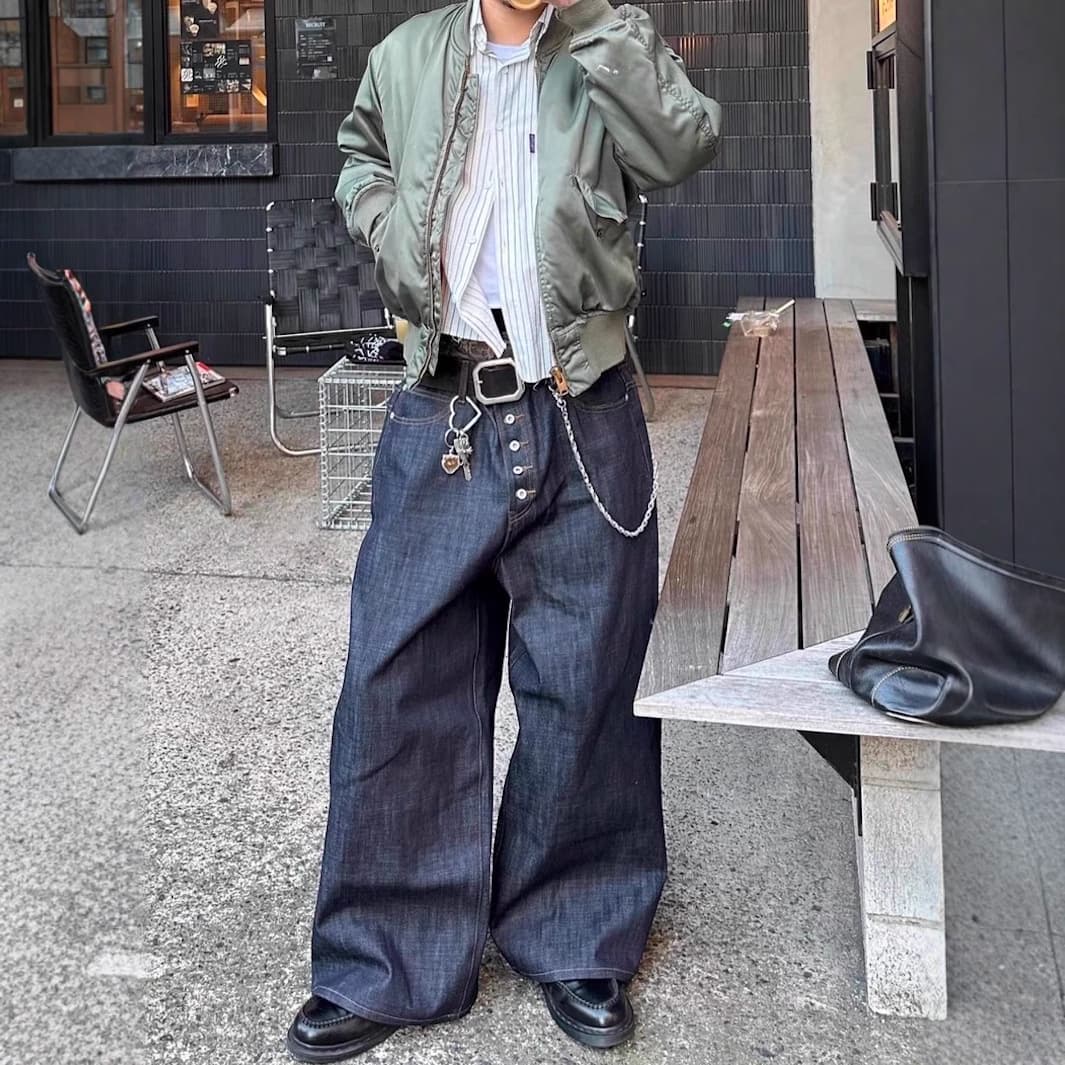 No Faith Studios Curved Knife 3D Baggy Japanese Limited Original Red Selvedge Raw Denim Jeans