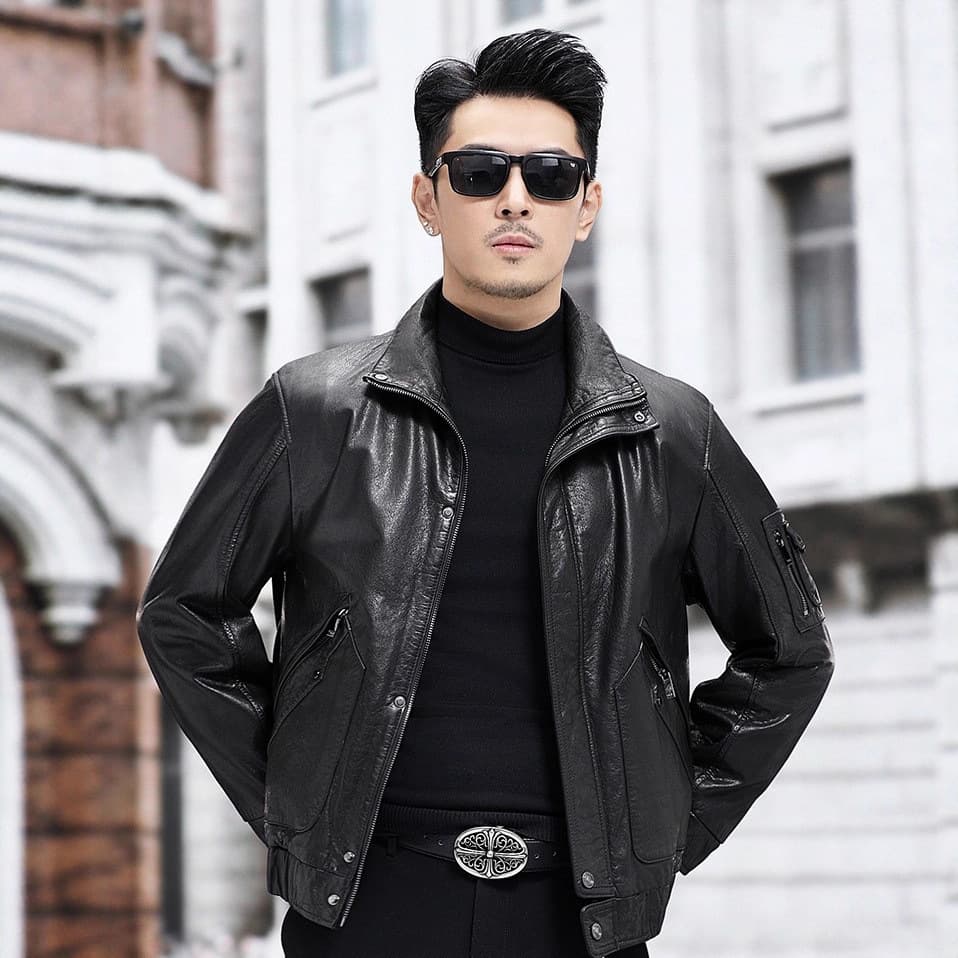 Haining New Style Genuine Leather Jacket for Men Stand-Up and Turn-Down Collar Casual Leather Jacket Short Top Layer Cowhide Thin Genuine Leather Coat