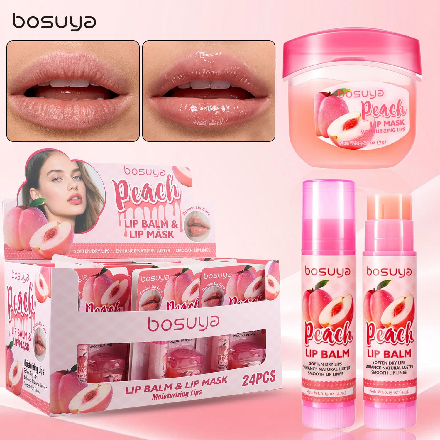 Cross-border supply of bosuya lip balm + lip mask set lip care fruit flavor lip balm lip mask wholesale