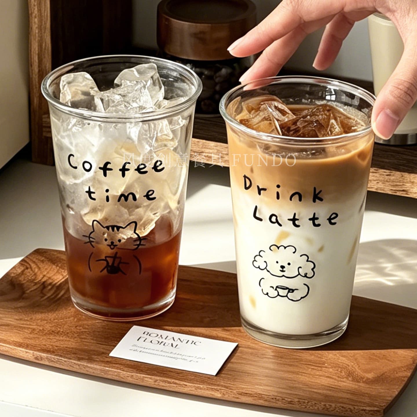 Trendy Printed Coffee Cup Glass Cup High Appearance Drink Cup Milk Tea Latte Cold Drink Cup Cartoon Dog Water Cup