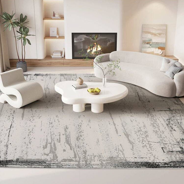 Modern Minimalist Black White Gray Versatile Living Room Coffee Table Rug Stain-Resistant Showroom Bedroom Bed End Rug Minimalist Home