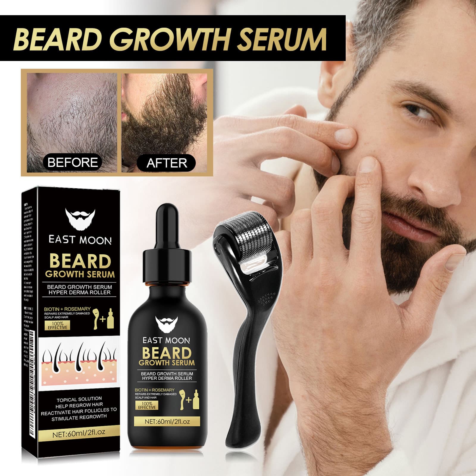 East Moon Beard Care Essential Set Men's Facial Hair Nourishment and Beard Care