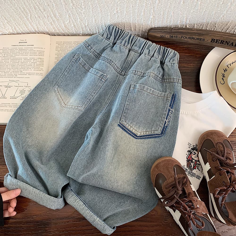 Muye Autumn Jeans Huzhou Zhili Kids Clothing Korean Style Versatile Loose Fit Long Pants Baby Casual Pants