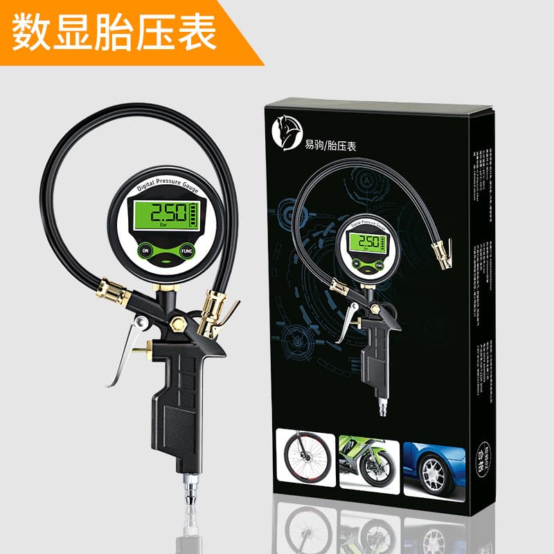 Yiju Digital Tire Pressure Gauge with Car Inflation Head and Adapter for Bicycle and Motorcycle Air Chuck, Featuring Pressure Gauge
