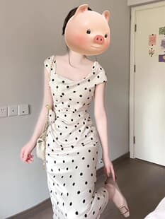 Summer White Polka Dot Dress French Style Bodycon Long Skirt Spring Fashion Outfit 2026 New Women's Clothing