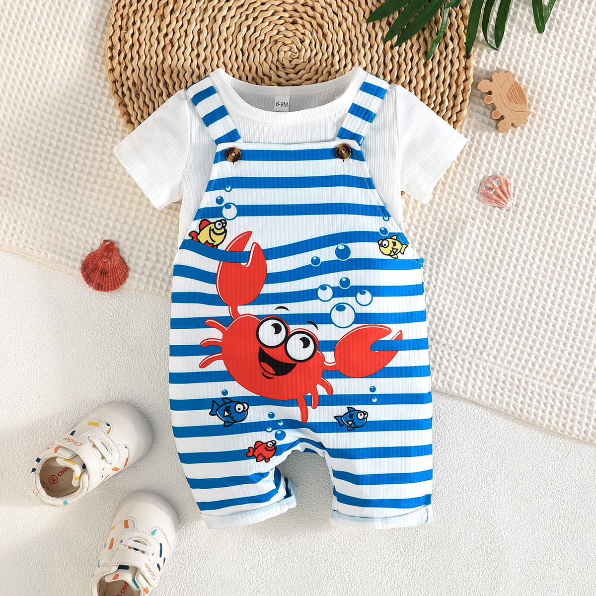 2026 New Summer Baby Short Sleeve Bib Overall Set Cute Animal Print Newborn Separate Two-Piece Set