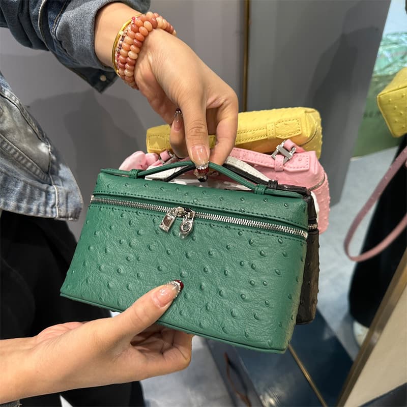 New Forest Green High-End Small Handbag for Women, Ostrich Pattern Small Square Bag, Fashionable Daily Matching Shoulder Bag