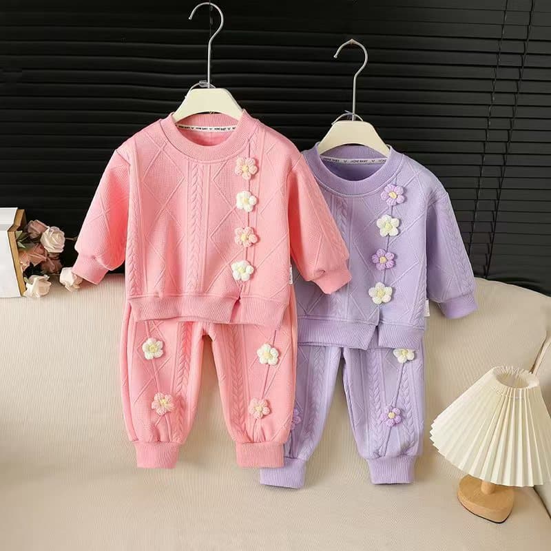Baby girl flower suit spring and autumn style baby girl casual sports spring dress little girl fashionable sweatshirt two-piece set trendy