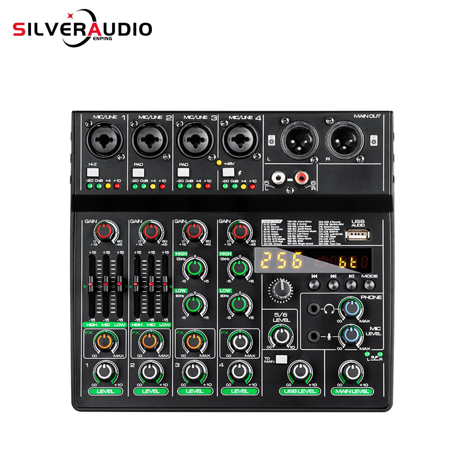6-Channel Mixing Console Home Computer Stage Mixer Small USB with Sound Card Effects Bluetooth DJ Mixer Cross-Border