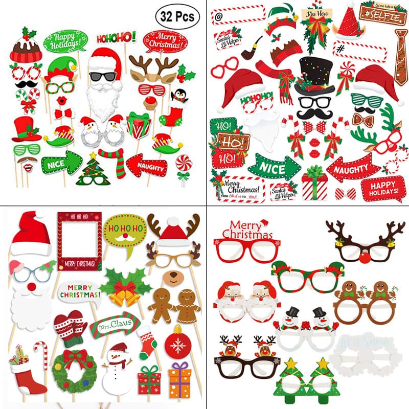 Christmas Party Atmosphere Decoration Snowman Funny Photography Paper Mask Glasses Christmas Photo Props