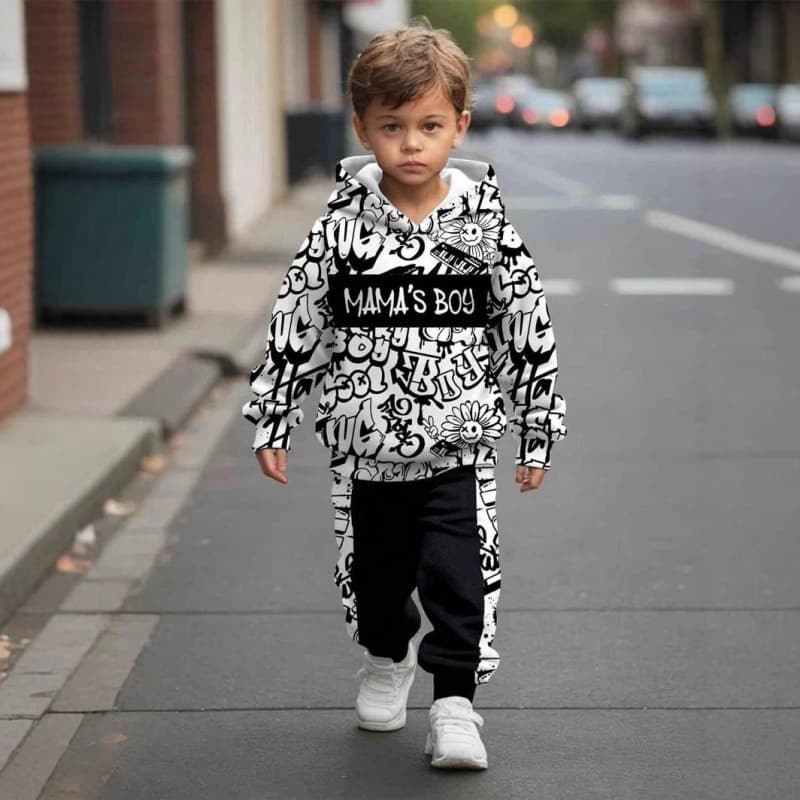 2024 Fall New Comfortable Casual Boys' Animal Print Hoodie and Pants Set RB05+RC01