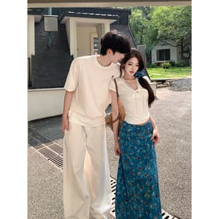 Unique Couple Outfit Summer New Trendy High-End Vacation Style Slim Fit Skirt Set