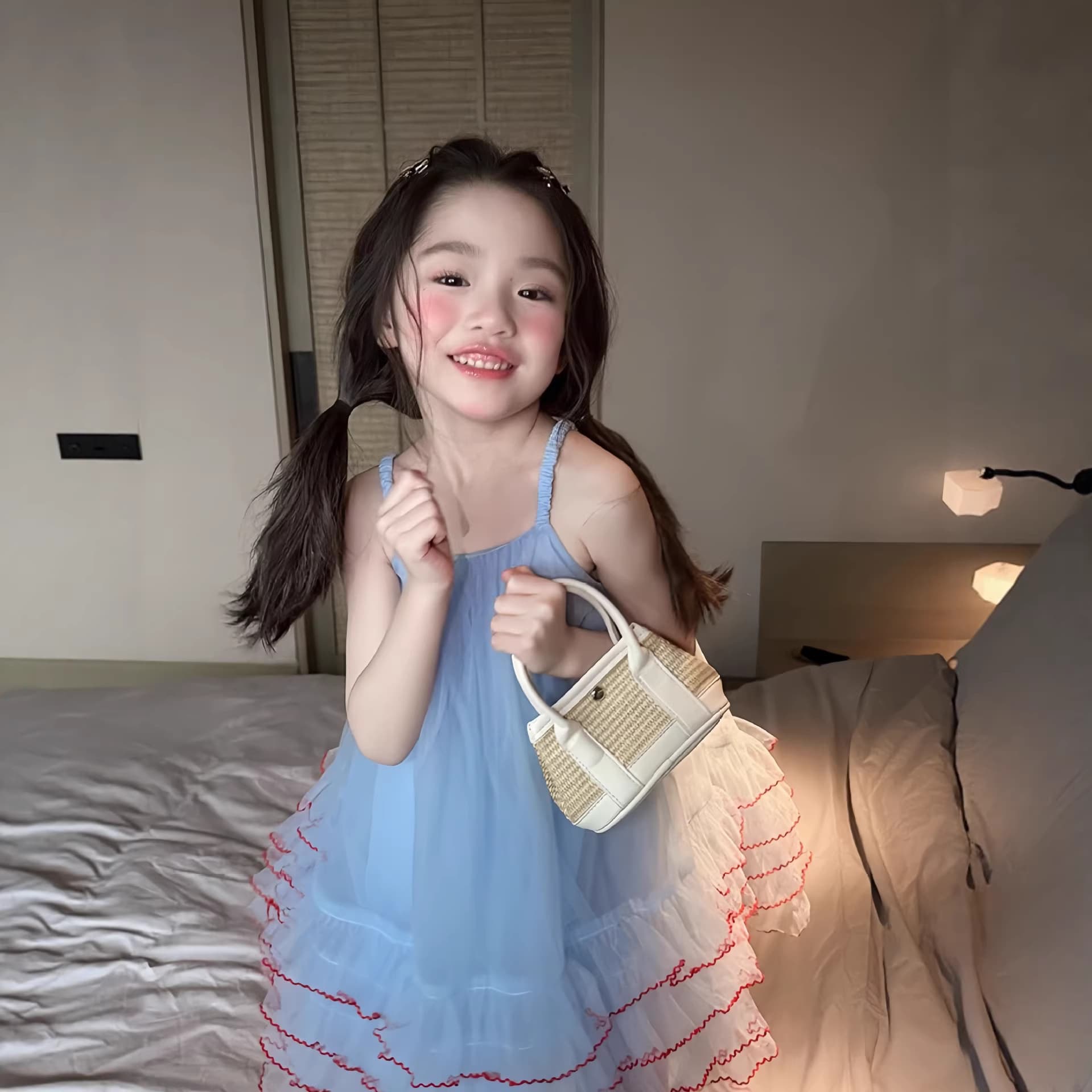 Girls' Blue Mesh Suspender Dress, New Summer Style Children's Princess Dress, Stylish Girl's Tutu Dress, Baby Birthday Dress