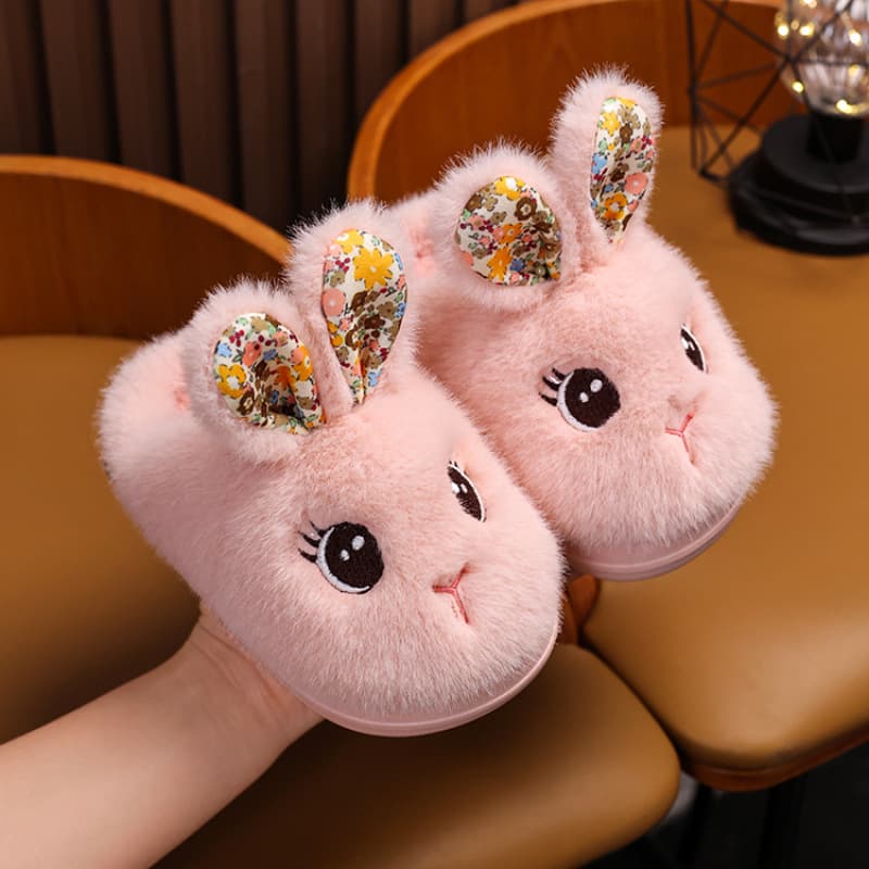 Children's cotton slippers for girls winter cartoon cute rabbit non-slip indoor baby furry slippers parent-child cotton slippers