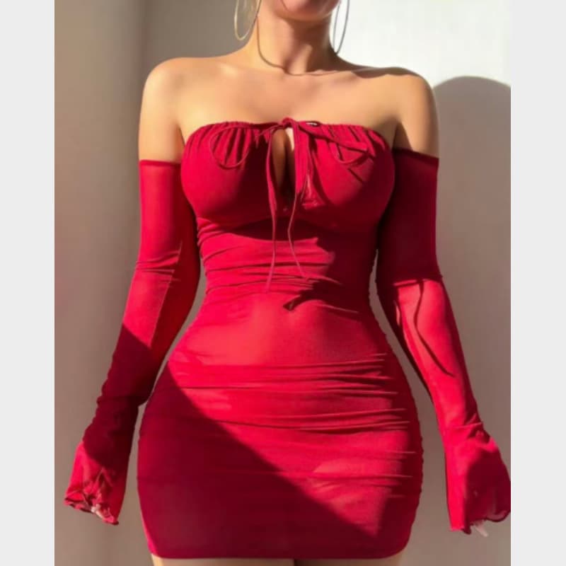 Sexy Transparent Bodycon Dress with Wrap-Around Tie, Gloves, Lingerie Sleepwear, Plus Size
