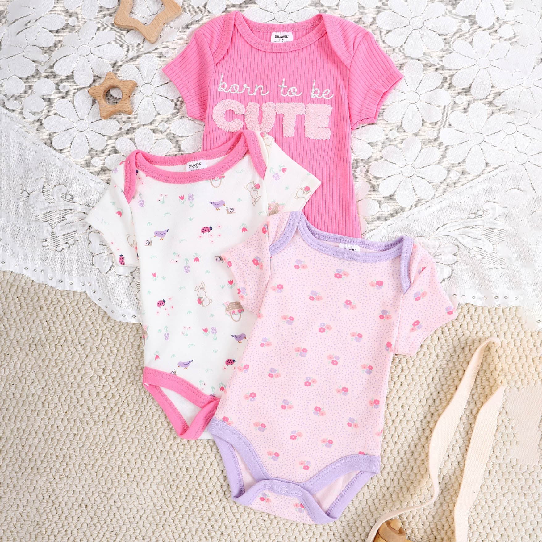 Baby Bodysuit 3-Pack Set, Seamless Cotton Short-Sleeve Onesie Wholesale