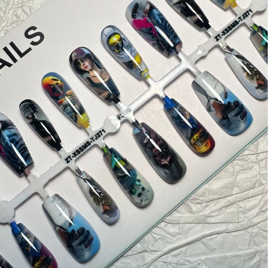 PUBG 2D Anime Wearable Nail Tips Game Anime Cartoon High-Definition Pain Nail Art Tempered Coating Surface Factory Wholesale