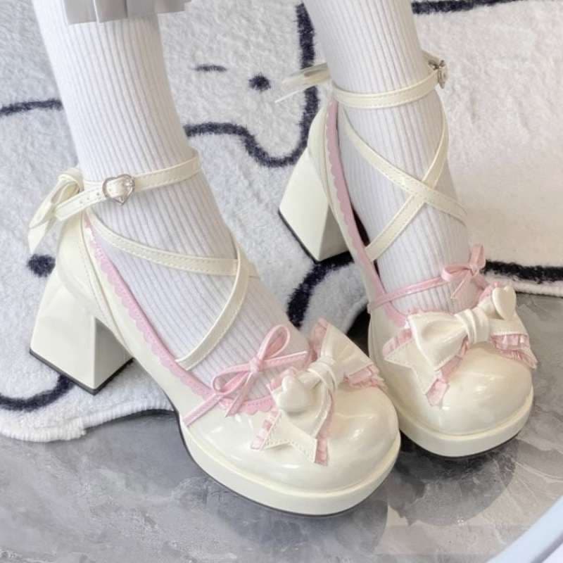 Lolita Shoes Elegant Mary Jane Platform Chunky Heel High Heels Strap Pure Yu Sweet Girl Lolita Shoes