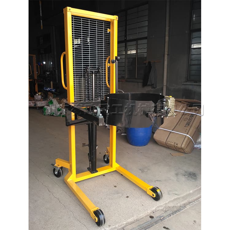 Electric oil drum handling equipment, hydraulic mechanical iron drum transport and handling vehicle, and plastic drum hand-pushed transport vehicle.