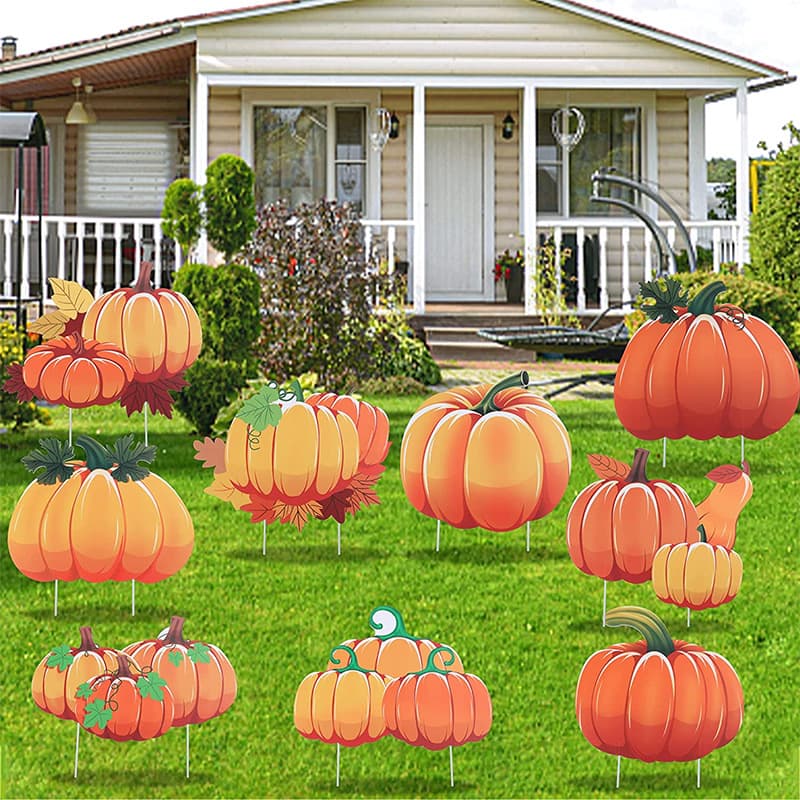 2025 Cross-Border New Thanksgiving Ground Stake Pumpkin Nine-Piece Set, Outdoor Garden Marker Holiday Party Decoration