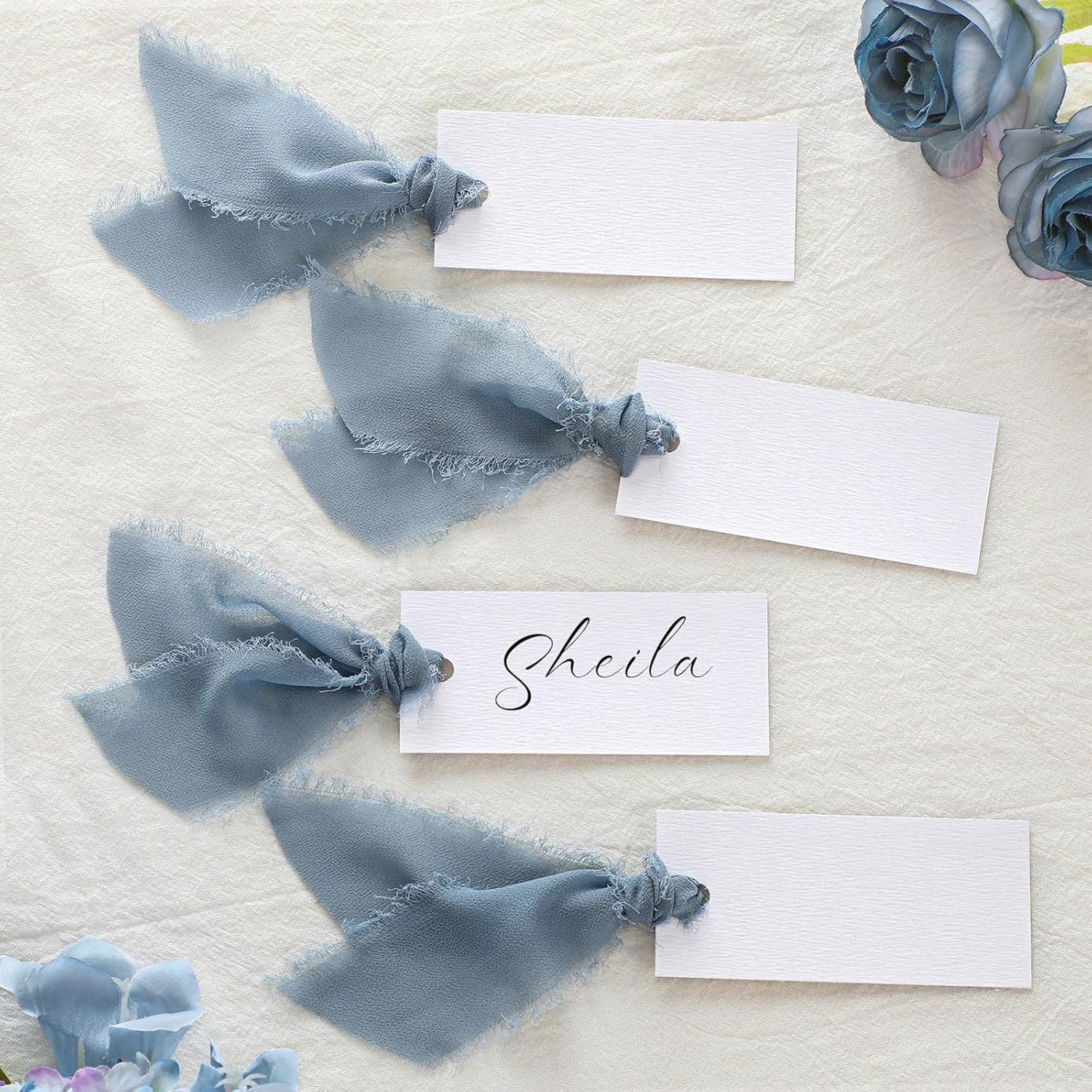 Cross-border Desktop Setting Blank Place Card with Chiffon Ribbon Hanging Gift Card Customizable Wedding Party Decoration