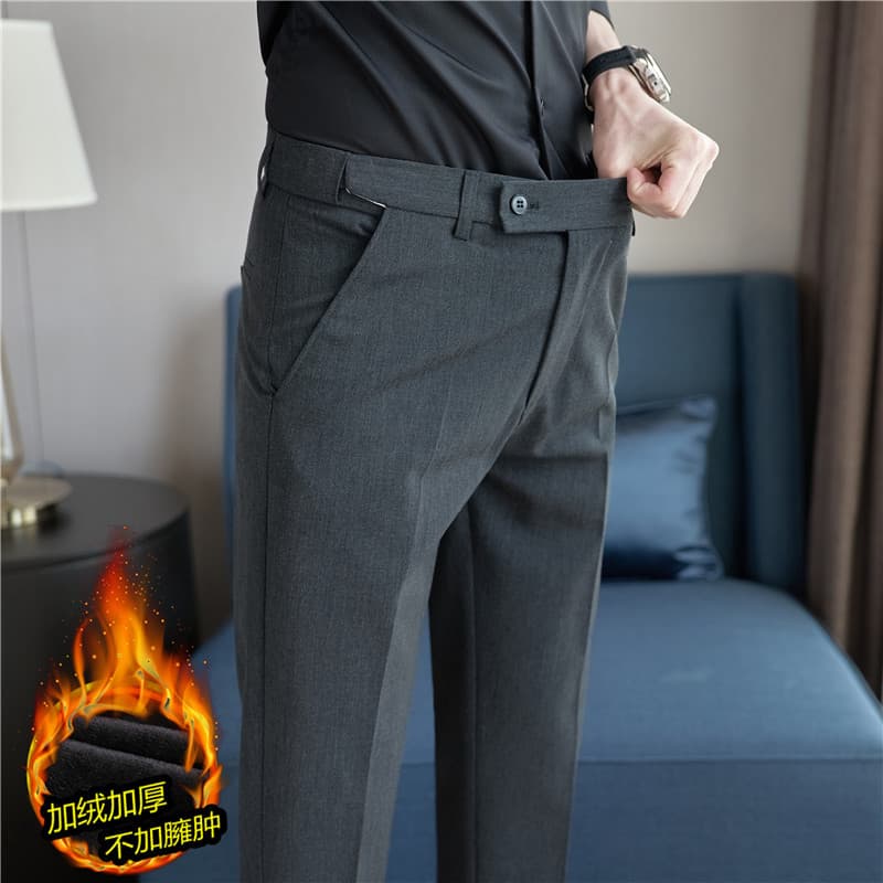 Elastic Waist High-Quality Trousers, Thick Fleece-Lined Casual Pants, Stretch Slim Fit Long Pants, Business Premium Straight Pants