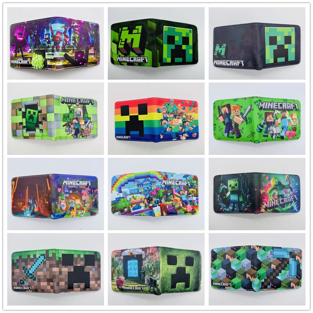 Minecraft Wallet Cartoon Creeper Wallet Student Pu Short Card Holder Wallet Coin Purse
