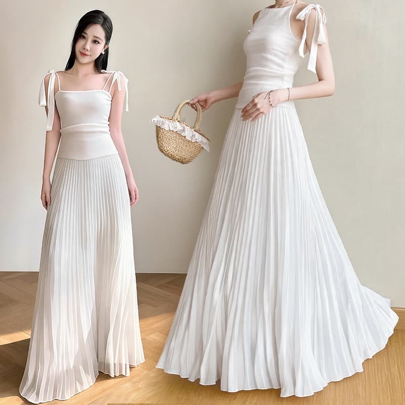 Maternity Pleated Skirt Women Long Skirt 2026 Summer New Low Waist A-line Skirt Elegant Slimming Large Swing Long Umbrella Skirt