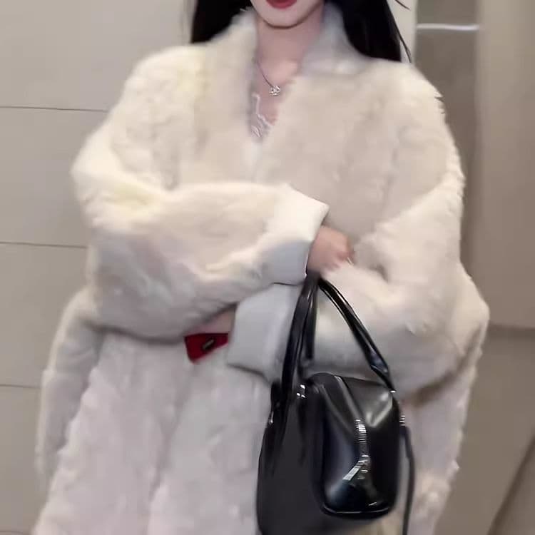 Faux Fur New Style Coat Women's Mist Stone Fox Leather and Fur One-Piece Shawl Lazy Style Silhouette Winter Mink Plush Coat