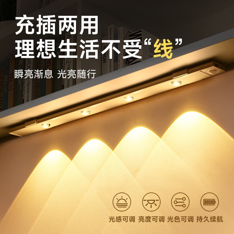 Smart Ultra-Thin Cat Eye Light Hill Light LED Human Sensor Light Rechargeable Self-Adhesive Wardrobe Wine Cabinet Kitchen Cabinet Light Strip