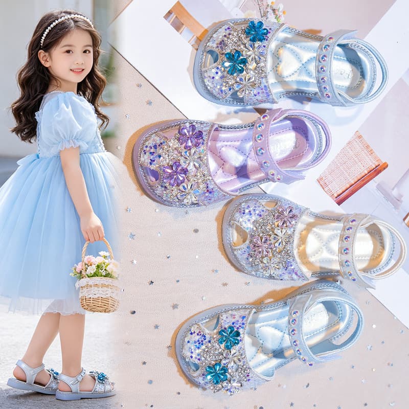 Girls Sandals Fashion Soft Soled Princess Shoes Summer 2026 New Baotou Children Baby Girls Crystal Sandals