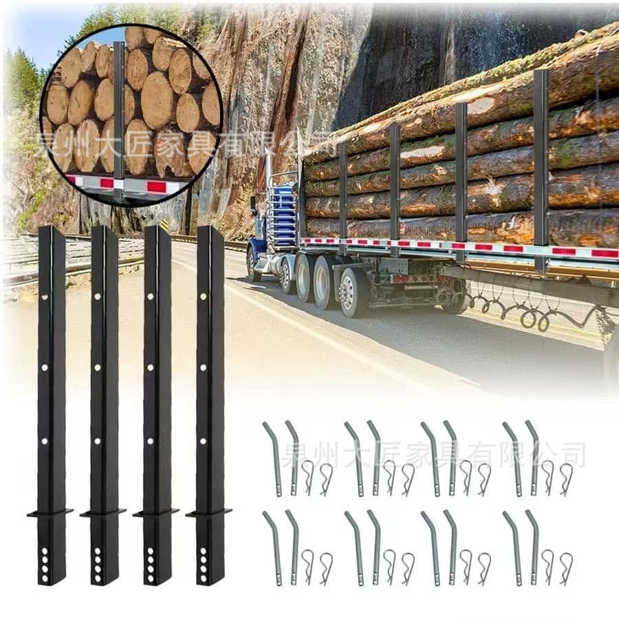 Truck Bed Rail Guard Railing, 4-Piece Pipe Stake Set for Flatbed Trailers, Heavy-Duty C-Channel Trailer Stakes