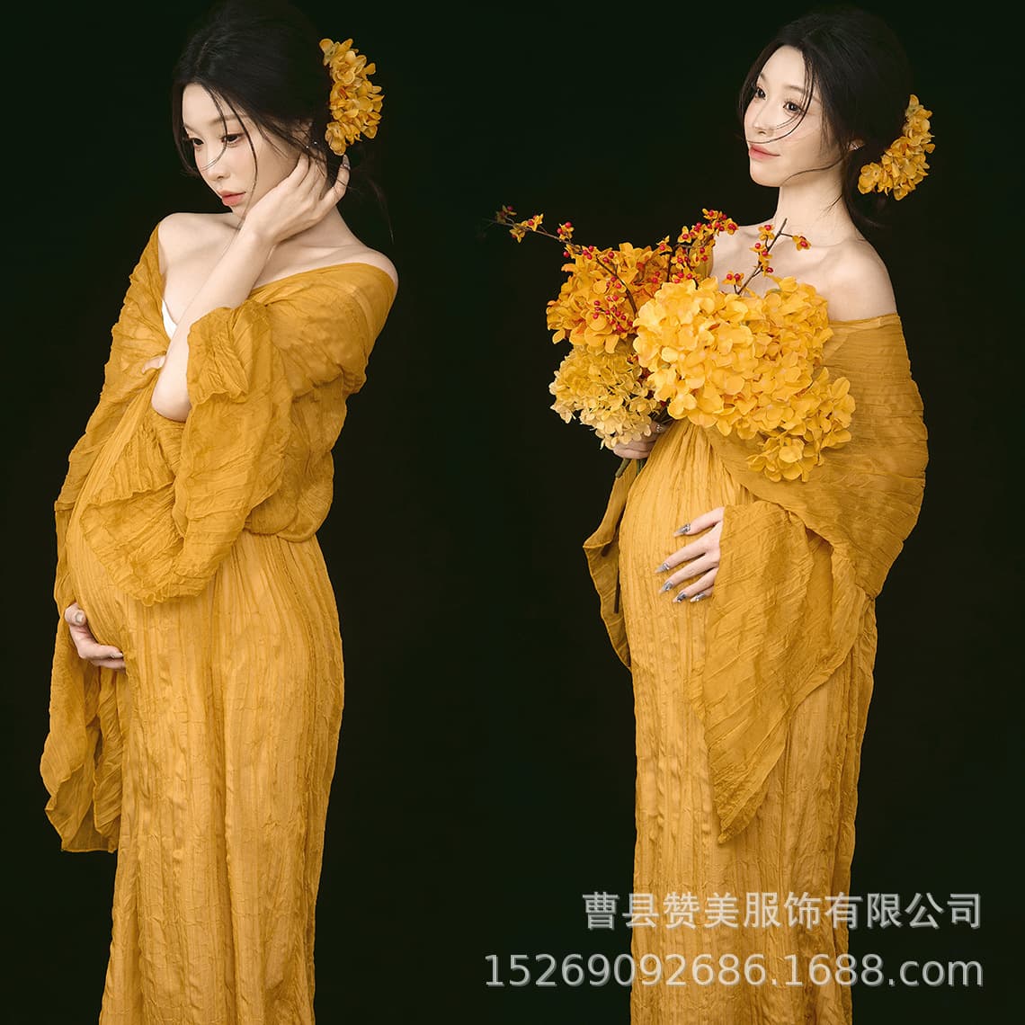 Photo Studio Maternity Photography Clothing, New Chinese Style Retro Zen Dress, Belly Photo Shoot, Art Photography Clothing