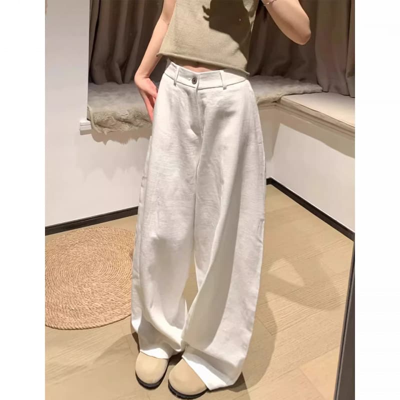 Plus Size Pear-Shaped Body White Korean Style Lazy Relaxed-Fit Pants Plus Size Chubby MM Wide-Leg Pants