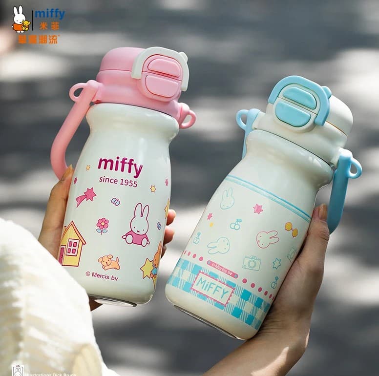 MIFFY Miffy Insulated Water Bottle for Kids, Official Cartoon Cute Portable Cup with Dual-Drink Lid, High-Quality 316 Stainless Steel