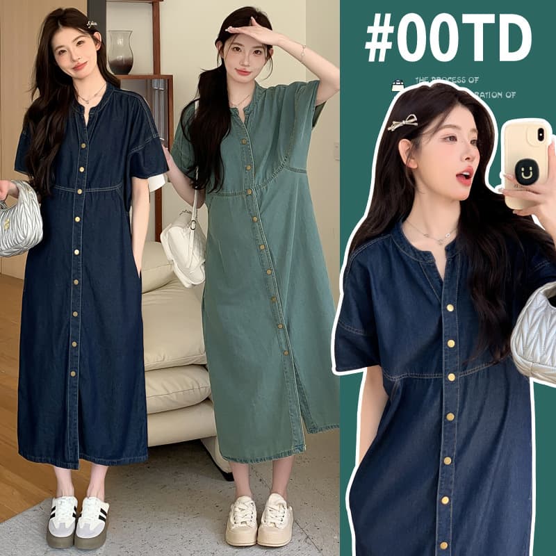 2025 Summer Plus Size Maternity Dress, Breastfeeding-Friendly, Trendy Denim Maternity Dress for Summer