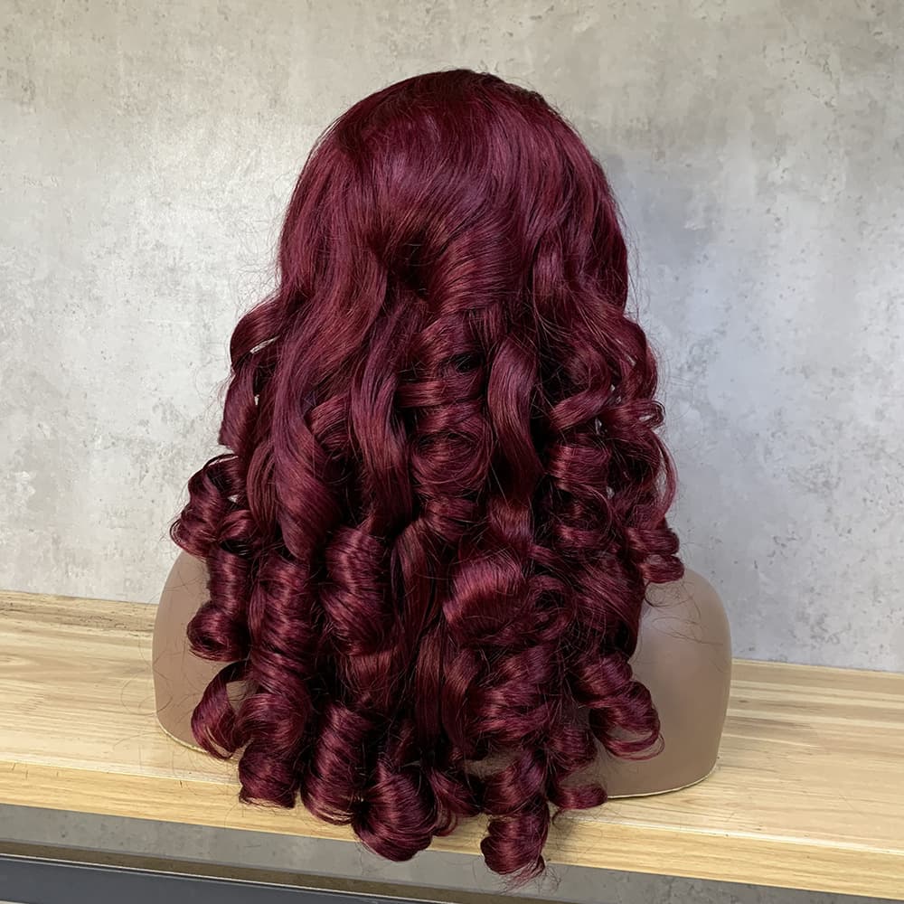 Cross-border European and American large wavy curly hair wig set 13*4 Loose Bouncy 99J Human Hair Wig