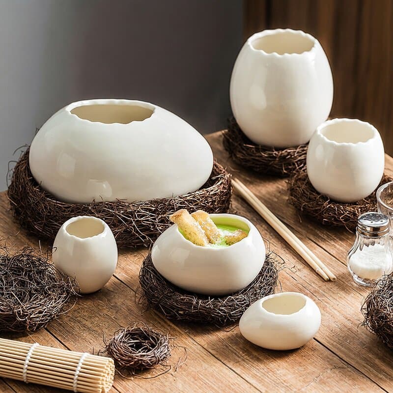 Ceramic Eggshell Dessert Bowl Creative Internet-Famous Artistic Cuisine Steamed Egg Custard Restaurant Specialty Yogurt Bowl Ice Cream Bowl