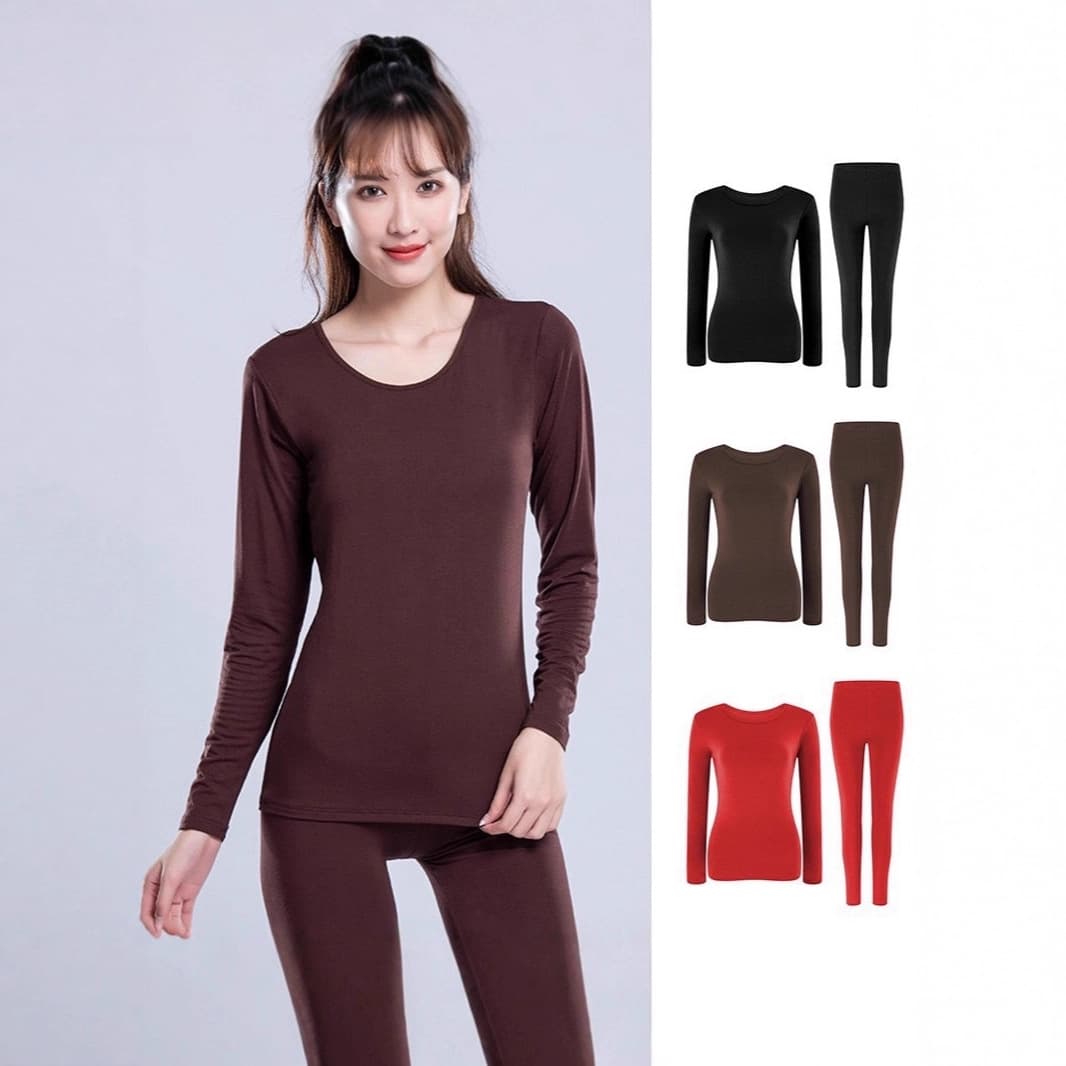 Comfort Fleece Set, Fleece-Lined Autumn Pants, Double-Side Brushed, 2025 Autumn/Winter Essential Women's High-Waist Constant-Temperature Long-Sleeve Thermal Top