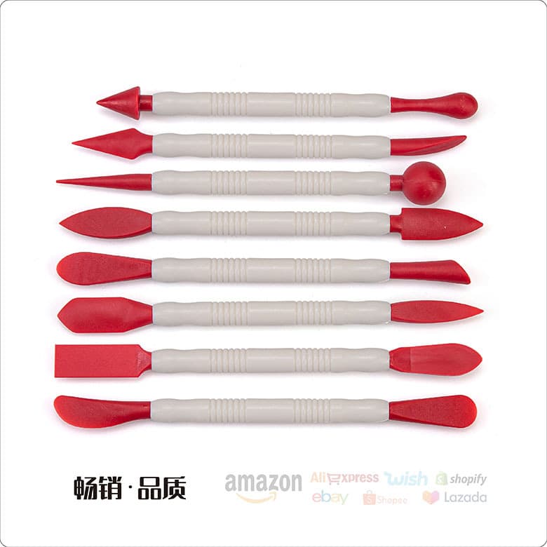 Cross-Border In-Stock Fondant Cake Carving Knife Set, ABS Plastic 8-Piece Set, Soft Clay Sculpting Pen Set for Baking