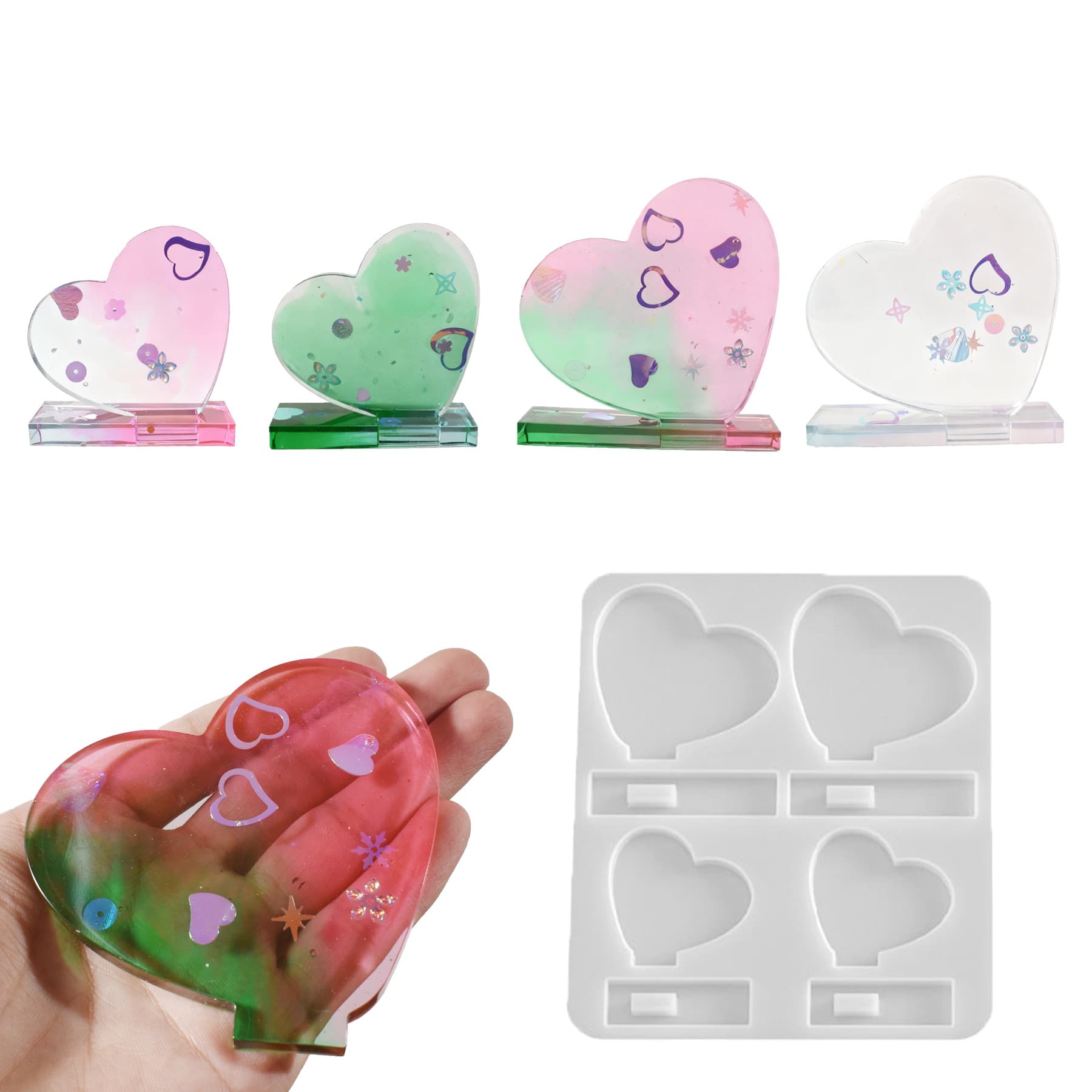 New Cross-Border One-Piece 4-Connected Heart Photo Frame Resin Silicone Mold Epoxy DIY Heart-Shaped Photo Stand
