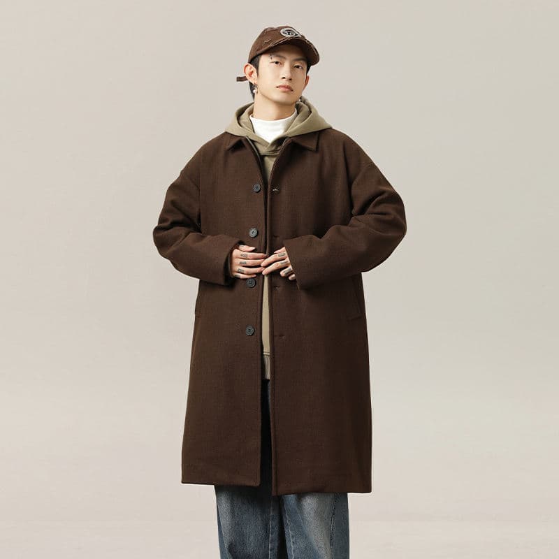 Autumn and winter double-sided woolen coat for men, mid-length over-the-knee windbreaker, Japanese style loose thickened lapel youth coat