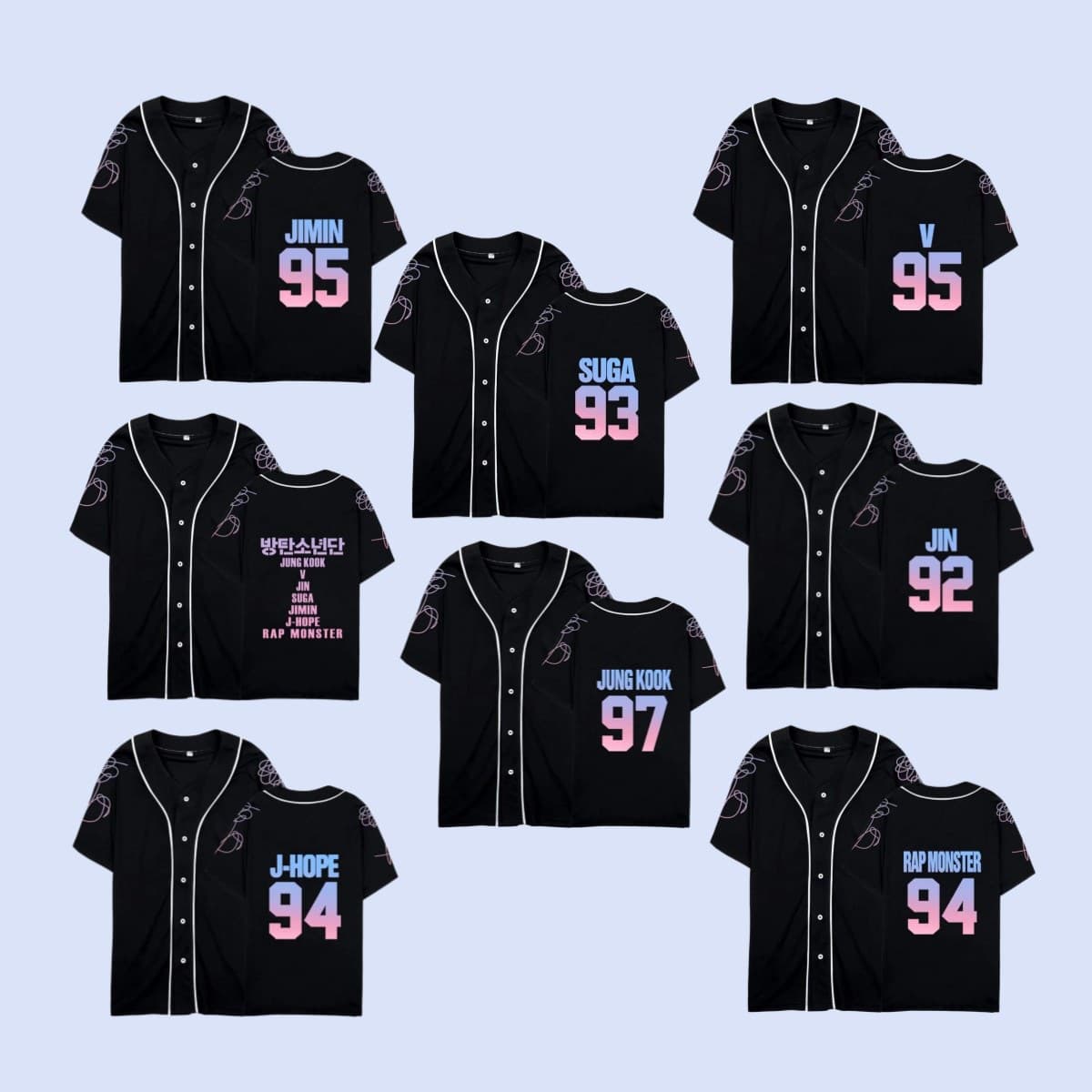 2026 Korean-style Baseball Jersey BTS Baseball Jacket Summer 3D Digital Print Short Sleeve Shirt T-Shirt