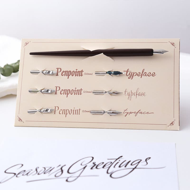 Wooden dip pen, comic pen, English calligraphy, Gothic font, fancy font, color swatches, straight pen set