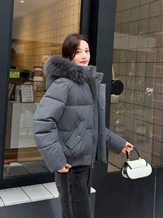2026 Winter New Hooded Big Fur Collar Short Cotton Coat Korean Style College Cotton Jacket for Women Short Jacket