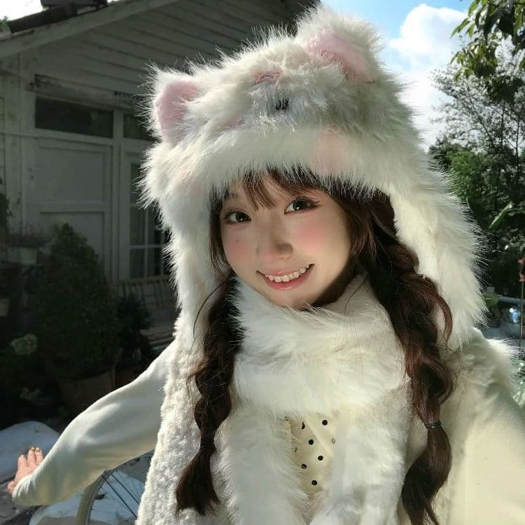 Student Leifeng Winter Ear Warmer, Cartoon Fluffy and Cute Thickened Cold-Proof Cat Ear Hat for Autumn and Winter