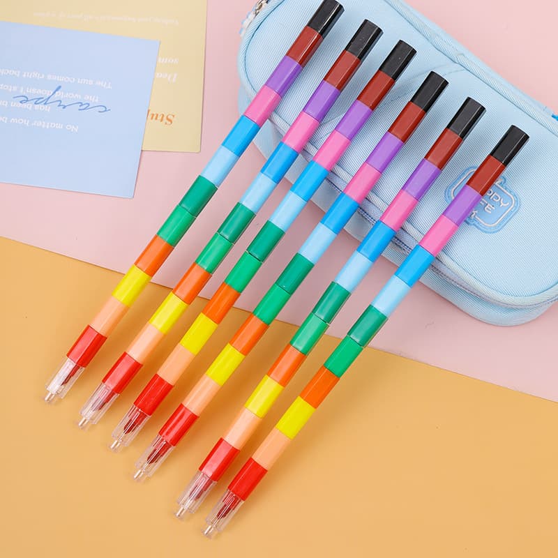 Large 12-Color Multi-Section Interlocking Building Block Crayons Student Art Oil Pastel Drawing Doodle Crayon Plastic Square Pen