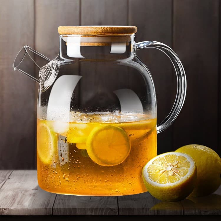 Nordic Large Capacity Glass Cold Water Pitcher, Fruit Brewing Tea Herbal Tea Pot, Bamboo Lid Glass Tea Set, Black Tea Fruit Tea Cool Water Jug
