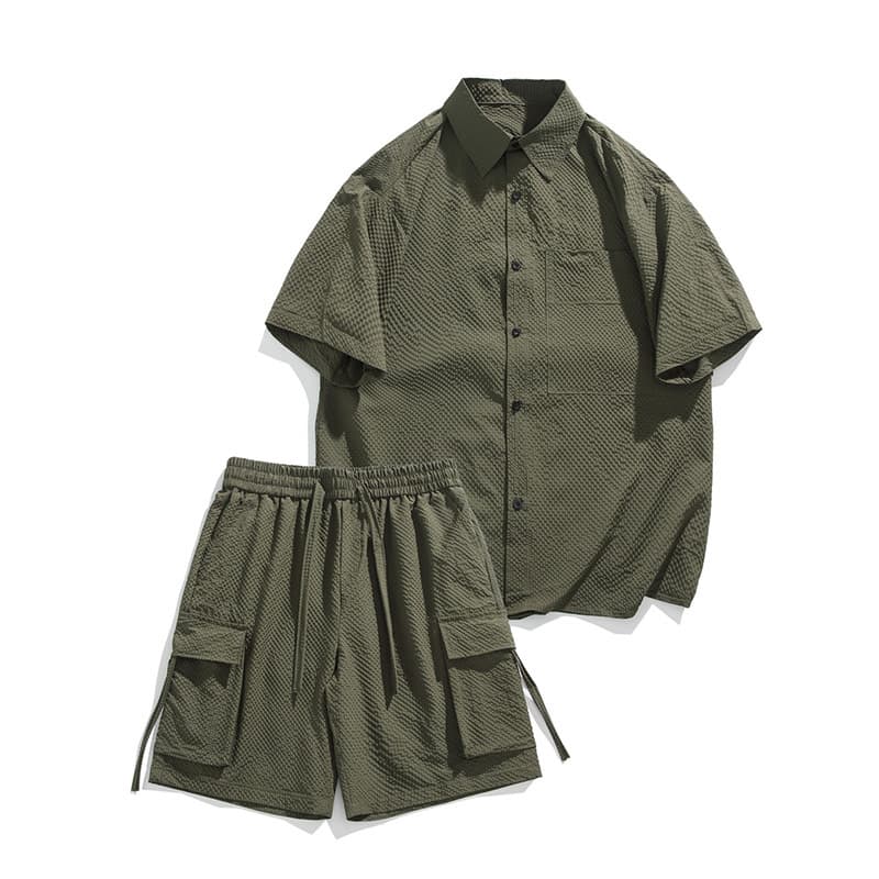 Short-sleeved men's shirt casual suit men's cross-border 2026 summer new men's loose short-sleeved shorts suit