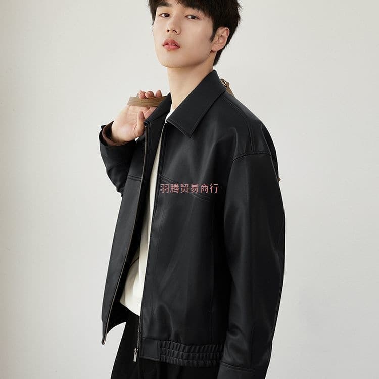 New Spring/Autumn Style Stylish Casual Men's Jacket with Lapel Collar, 2025 Men's Motorcycle Leather Jacket, In Stock